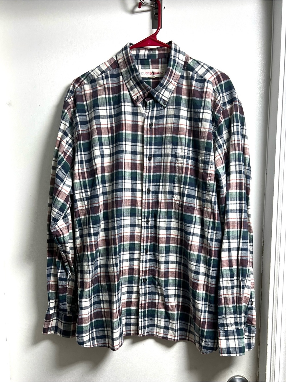 Duck Head Plaid Button-Down Shirt in Green, White & Red